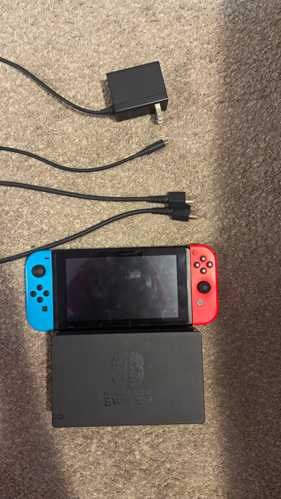 Nintendo Switch HAC-001 Console w/ Neon Red/Blue Joy-Con, Dock, AC Adapter