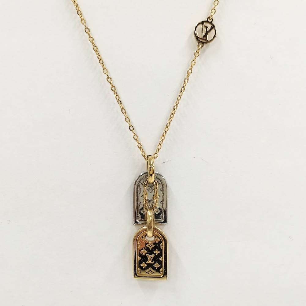 LOUIS VUITTON Necklace Nanogram LV Tag M63141 Gold Silver GP