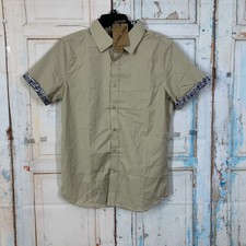 PJ Paul Jones Mens Shirt Khaki with Floral Accent Cuff Size S Casual Shirt Butto