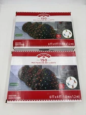 NIB Lot Of 2 Holiday Time 150 Multicolor Net Lights 6ft X 4ft Indoor/Outdoor