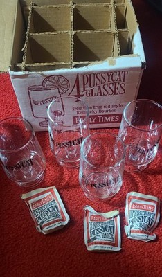 The Pussycat & Bourbon 1970s Early Times Cocktail Footed Glasses Set Of 4 VTG