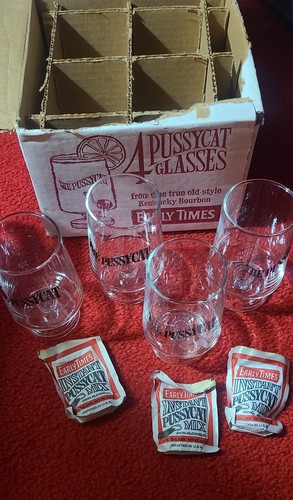The Pussycat & Bourbon 1970s Early Times Cocktail Footed Glasses Set Of 3 VTG