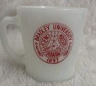 Vintage Fire-King Milk Glass Mug Bradley University Peoria Illinois — photo 1