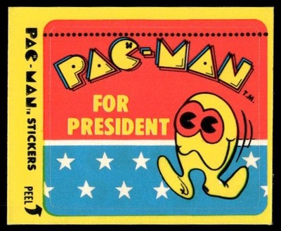 1980 Fleer Pac-Man Stickers #12 PAC-MAN FOR PRESIDENT Midway Copyright NM+