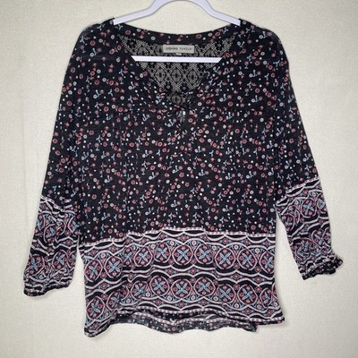 Absolutely Famous 3X Peasant Top Shirt Blouse Lace V-Neck 3/4 Sleeve Boho Floral