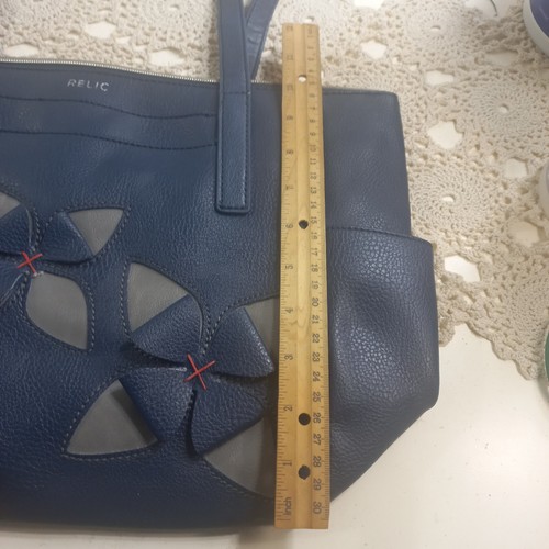 Borsa a tracolla Relic tote satchel blu borsa grande con fiore grigio 3D unica - Foto 13 di 15