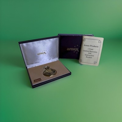 Mint Arnex Quartz Full Pocket Watch - Gold Train Motif w/ Box & Manual