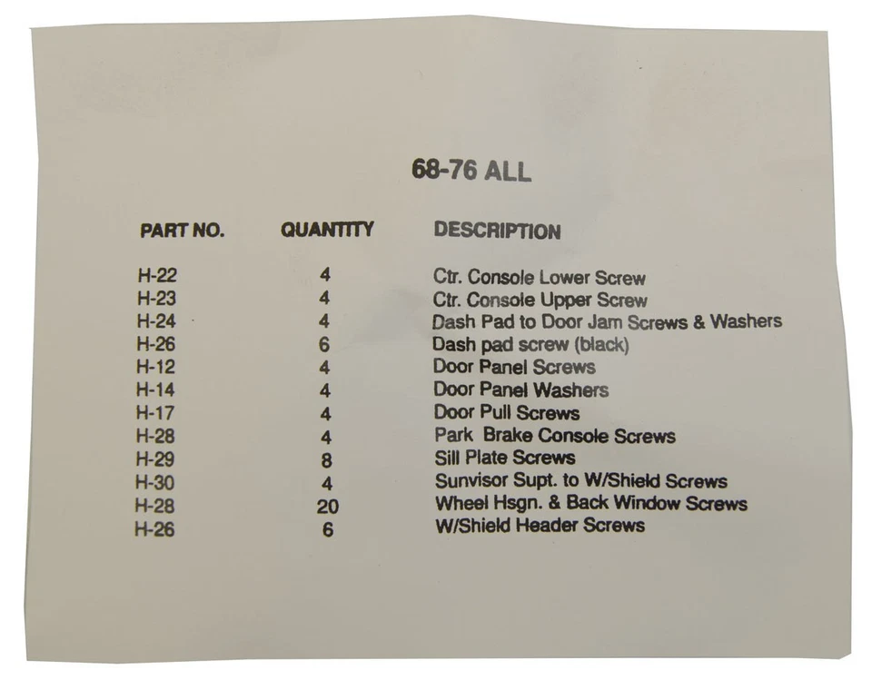 Chevrolet Corvette C3 1968-1976 juego de tornillos interiores 72 piezas nuevo Foto 2 de 2