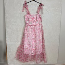 SHEIN Pink Floral Tie Strap Midi Dress Sheer Cottagecore Ethereal Fairy Size M