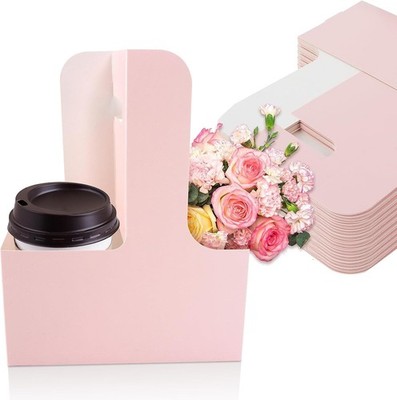 2 Cup Drink Carrier with Handle - 12Pcs Disposable Paper Cardboard Coffe