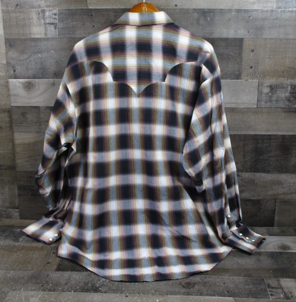 Rockmount Ranch Wear Shirt Mens XL Brown Plaid Western Pearl Snap Made USA - Image 3 of 4