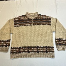 Robert Scott Fair Isle Sweater XL HandKnit Zip Pullover Beige Multicolor Vintage