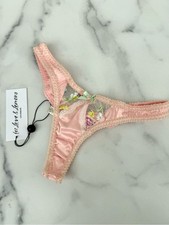 NWT For Love Lemons Pink Midsummer Floral Satin Thong- Size XS