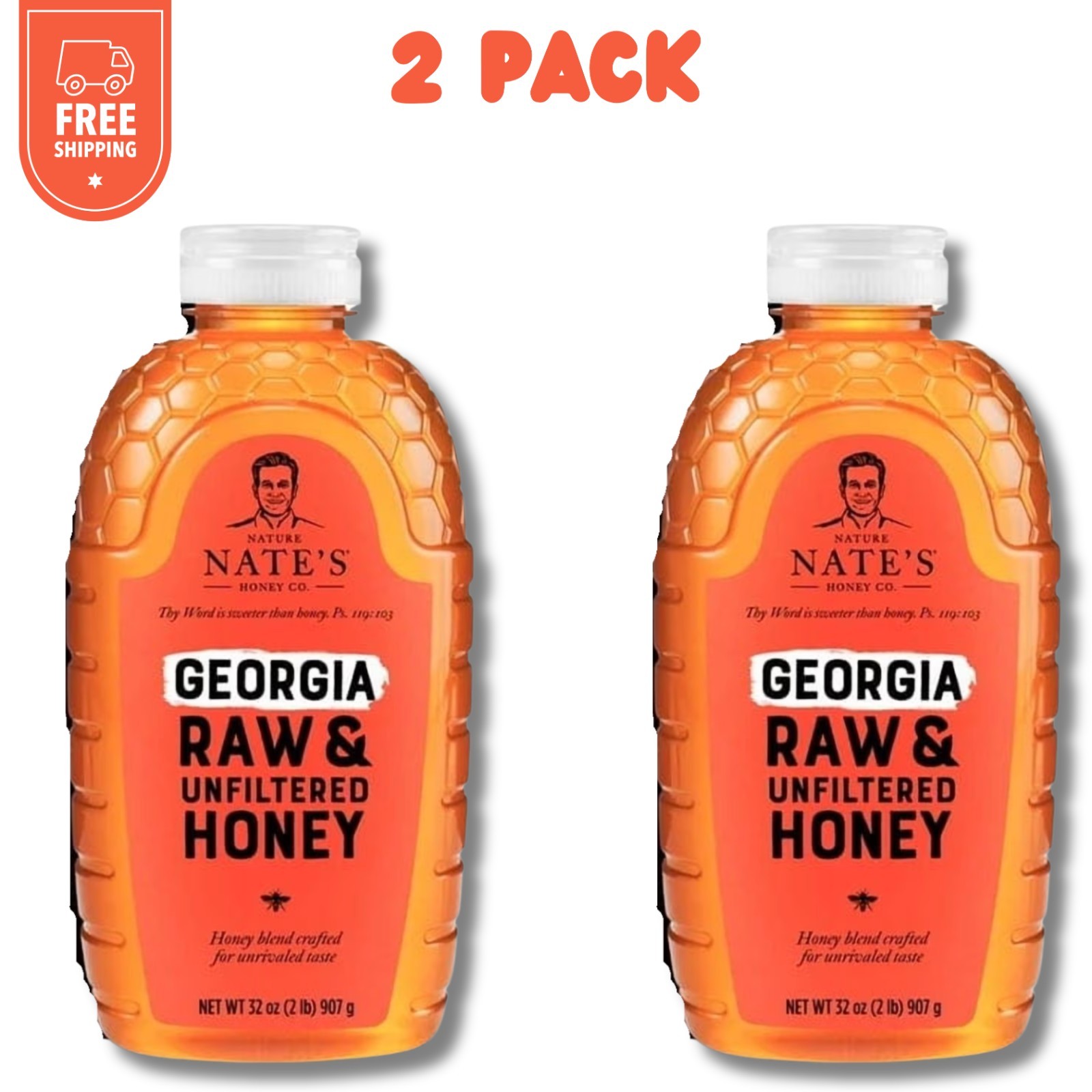 Pack of 2- Nature Nate's Georgia Honey: 100% Pure, Raw and Unfiltered Honey