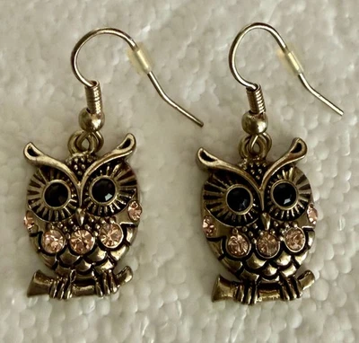 PAIRE BOUCLES D'OREILLES "CHOUETTE"/ METAL/ OXYDES/ XXI - Photo 1/4