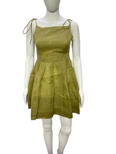 DÔEN Women's Linen Mini Dress Olive Green Tie Strap Sleeveless Fit Flare Size S