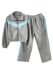 Women's Two Piece Fleece Set Color Block Crewneck Sweatshirt and Wide Leg Jog...