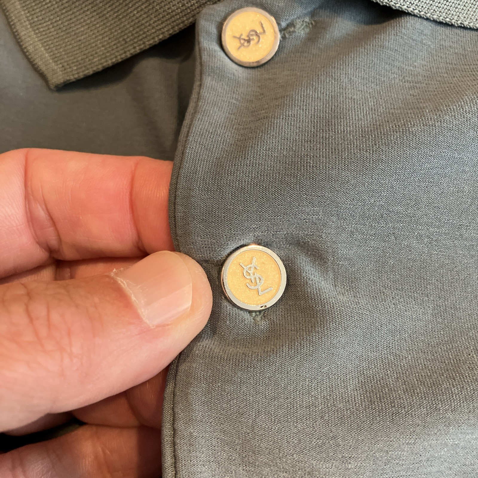 Vintage Yves Saint Laurent YSL Polo con bottoni in metallo Logo Taglia 50 Large