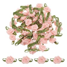 100 Pcs Mini Roses Bow 22mm Fabric Ribbon Roses for Crafts, Pink