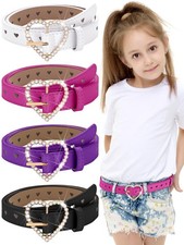 4 Pcs Girls Belts Kids Fashion Waist Belts Heart Rhinestone Buckle Adj18-26 Inch