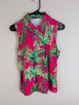 Lillie Green Tank Top Women's Petite Medium Pink Floral Golf Tennis Stretch