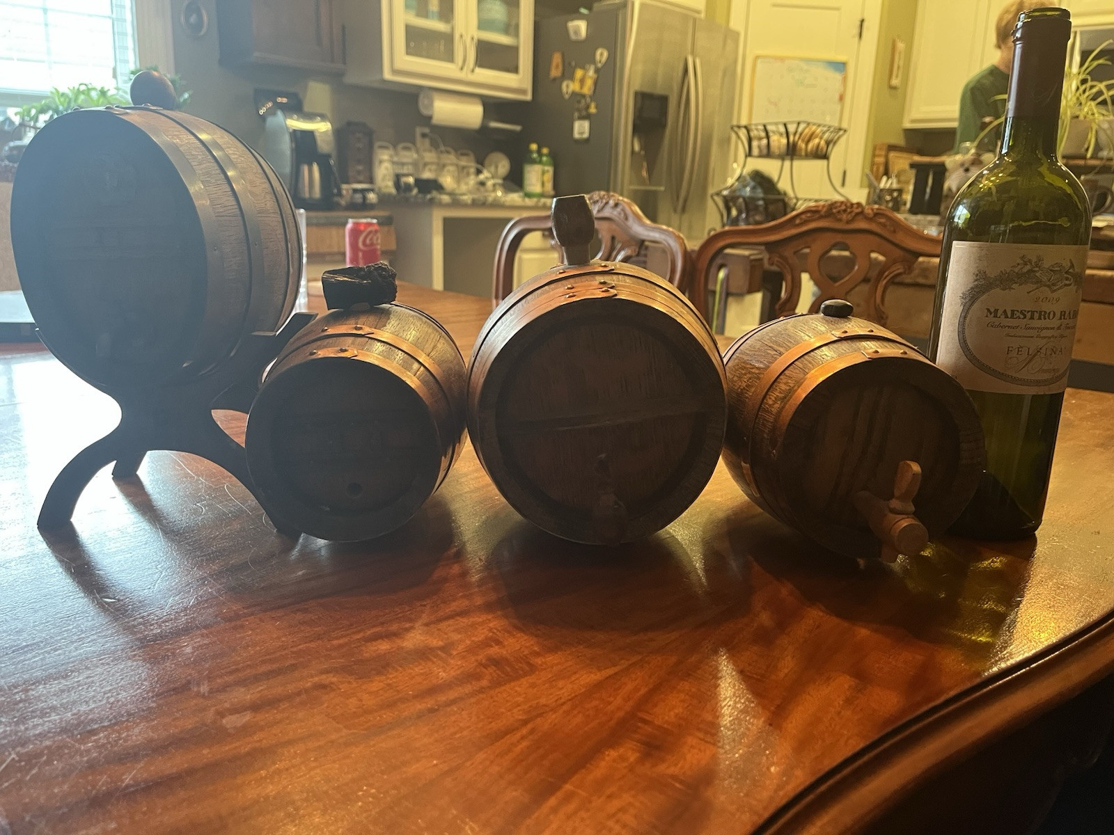 Vintage wooden wine barrels in assorted sizes