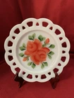 Vintage MCM Hand Painted Milk Glass Lace Edge Plate 8” “Old Colony” Design