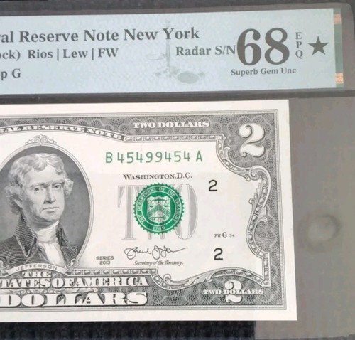 $2 2013 Federal Reserve New York 68EPQ Black Star Radar Serial Number 🥇💯🏆🎇 - Picture 3 of 4