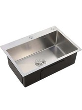 Kitchen Sink Stainless Steel Square Brushed Handmade Commercial Single Bowl