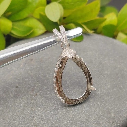 925 Sterling Silver Silver Plated Pendant Setting 14x18mm Teardrop Cabochon