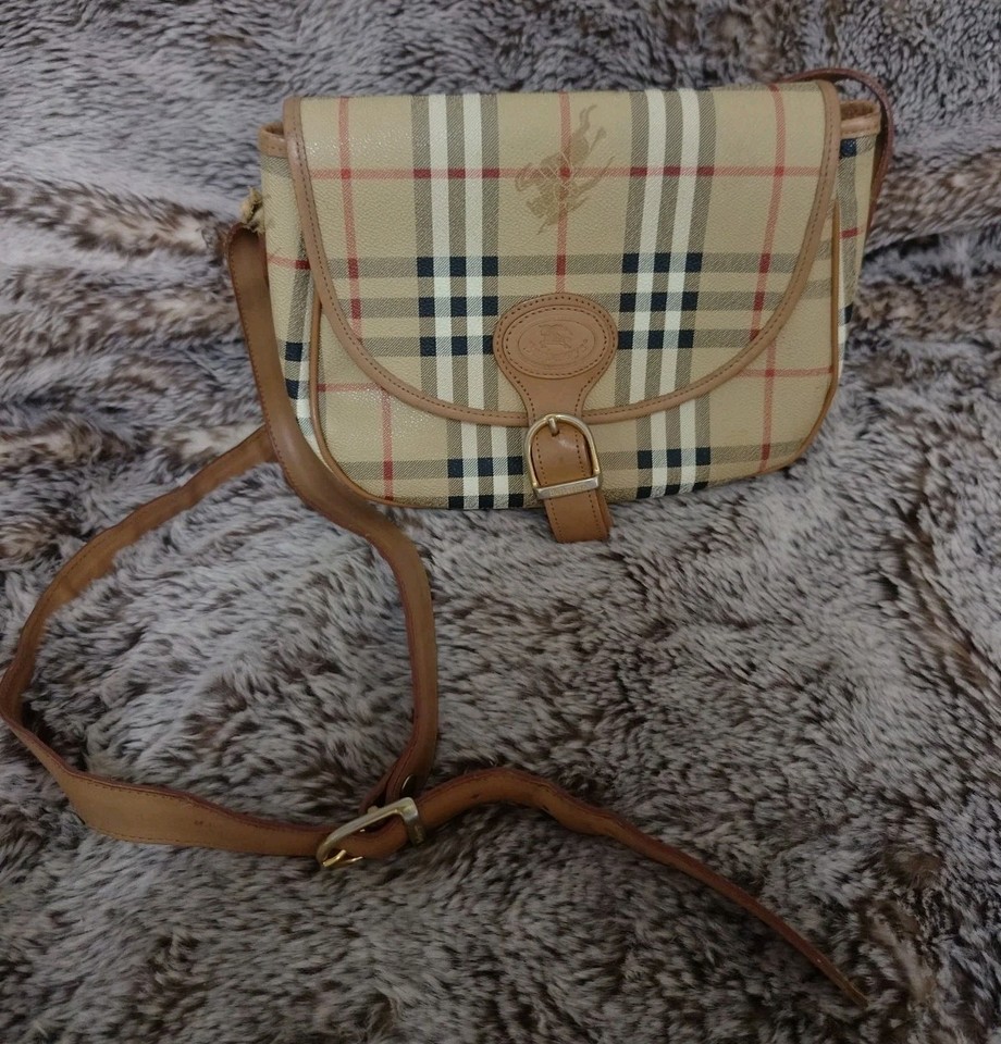 Burberrys Nova Check Shoulder Crossbody Bag PVC Beige Gold Auth BA2017 Damaged