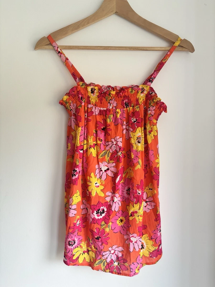 T-shirt Manches Courtes Femme M&S Taille 14 – Motif Floral Rose/orange, 100% Coton