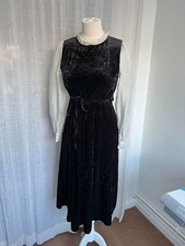Vintage Y2K Black Off White Velvet Womens Long Dress Size M