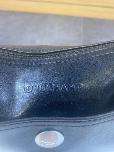 VTG Longchamp Black Leather Crescent Shaped Shoulder Bag W/ Horse OnSilver Snaps - Picture 2 of 10
