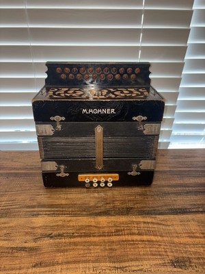 Vintage M. Hohner German Diatonic Button Accordion Melodeon Wood Antique
