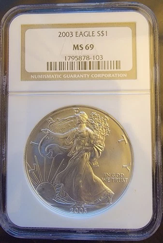 2003 American Eagle NGC MS69 Brown Labl Bullion-0.999 Silver 1 Oz Ounce Art Coin