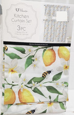3pc. Curtains Set:2 Tiers 26"x36" Valance 52"x18" FLOWERS,BEES LEMONS, RT