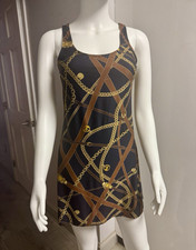 Michael Michael Kors Black Brown Gold Chain Knit Stretch Shift Mini Dress S