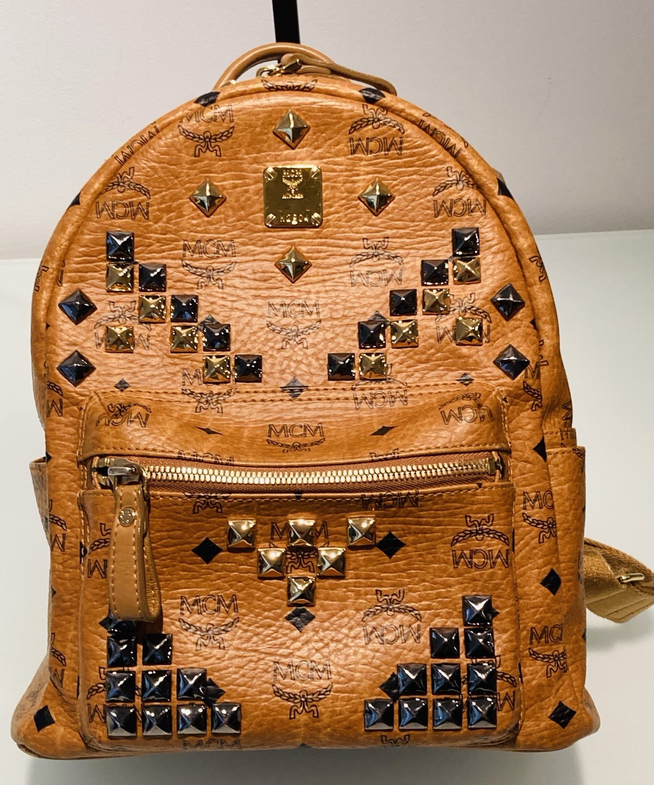 Mcm Auth Vintage Sml Stark Frnt/Top Studded Backpack Cognac Visetos Excellent!