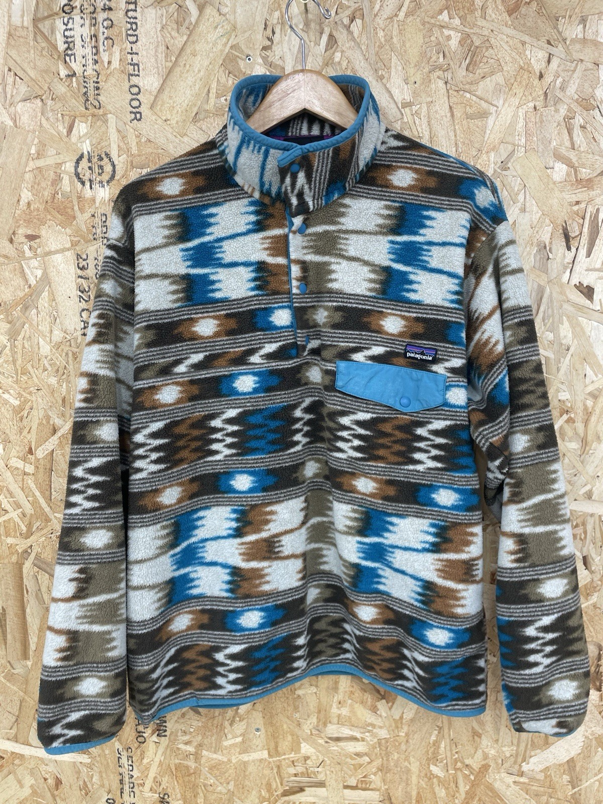 Patagonia Synchilla vintage Aztec print brown blue Multi pullover fleece large
