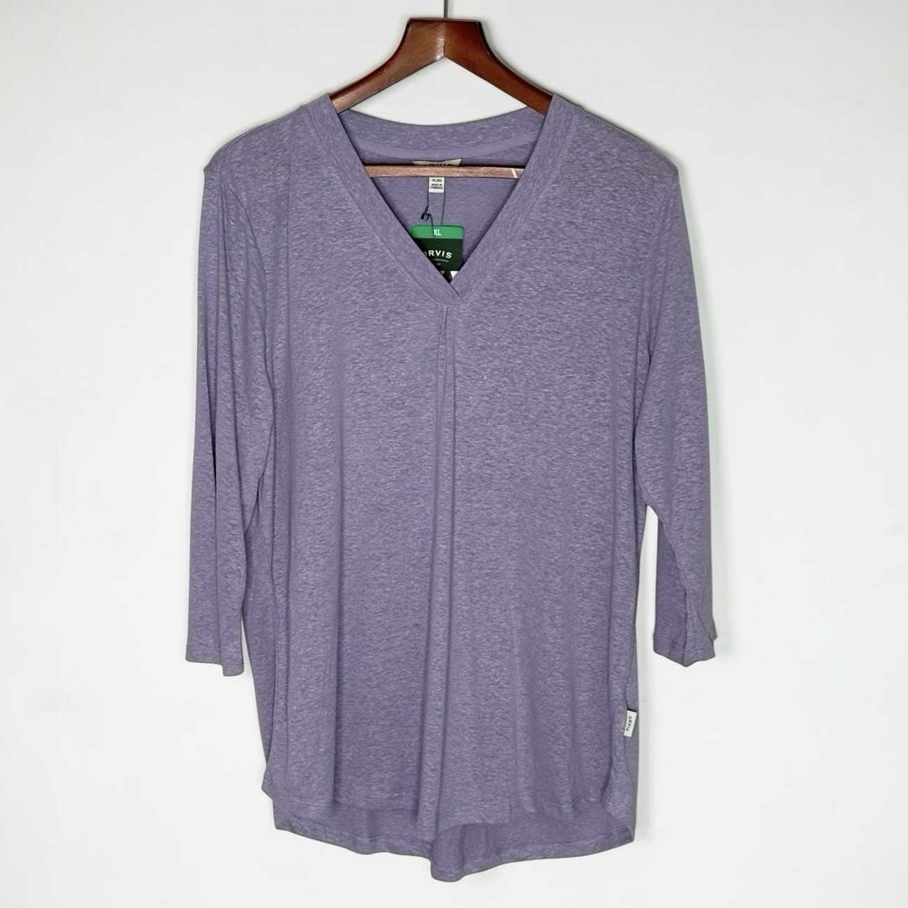NEW Orvis Lilac Linen Blend V-Neck Top • Size XL • 3/4 Sleeves • MSRP $50