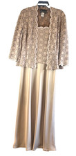 Alex Evenings Sequin Lace  Satin Gown with Jacket Womens Size 12 Champagne