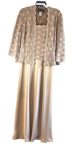Alex Evenings Sequin Lace & Satin Gown with Jacket Womens Size 12 Champagne
