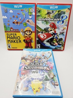 Lot Of 3 Wii U Games (Super Mario Maker, Super Smash Bros, & Mario Kart) 