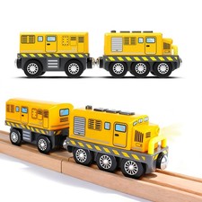 Battery Powered Train for Wooden Tracks, Powerful Engine Locomotive Train Com...