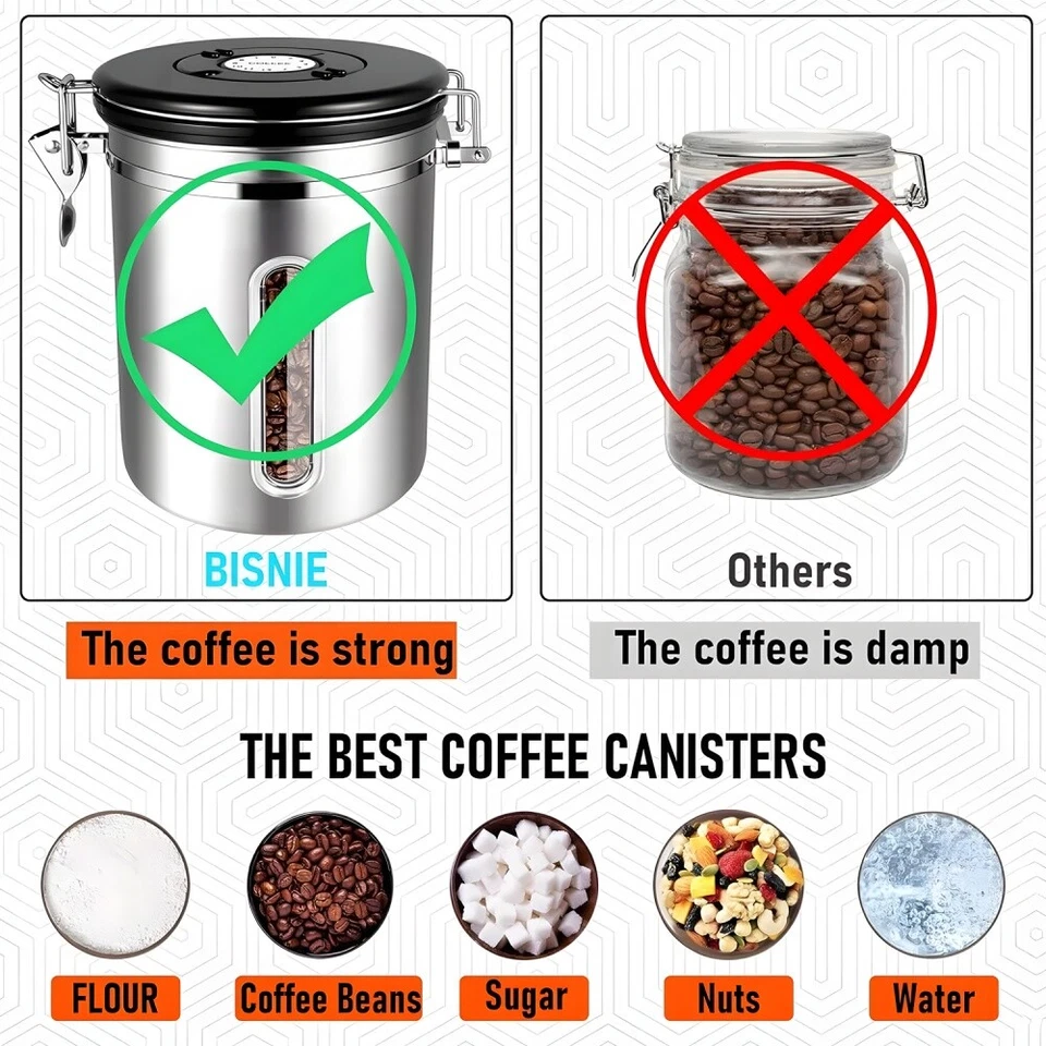 Kaffeedose 1,8 Liter Kaffeebehälter Edelstahl Aromadose Luftdicht mit Löffel DE - Bild 4 von 4