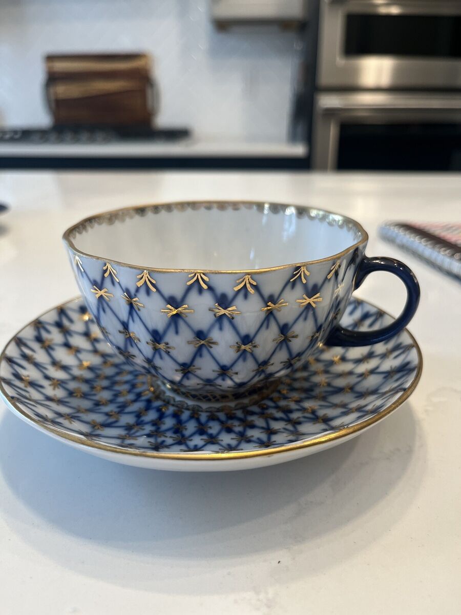 Vintage USSR Imperial Lomonosov Cobalt and Gold Net Tea Cup Vintage USSR Imperial Lomonosov Cobalt and Gold Net Tea Cup