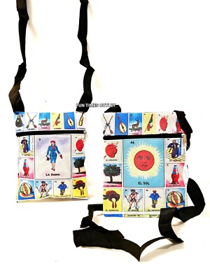 2 pc La Loteria Mexican Bingo Lady  Crossbody 7''×6'' Shoulder Bag La Dama El Sol 