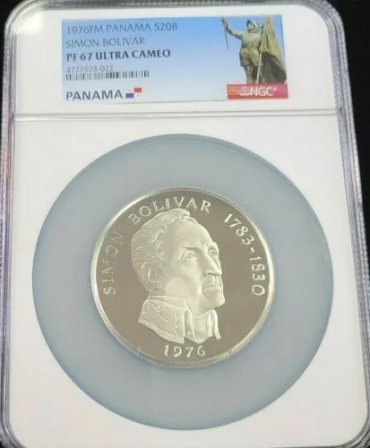 1976 PANAMA SILVER 20 BALBOAS SIMON BOLIVAR NGC PF 67 ULTRA CAMEO BEAUTIFUL COIN