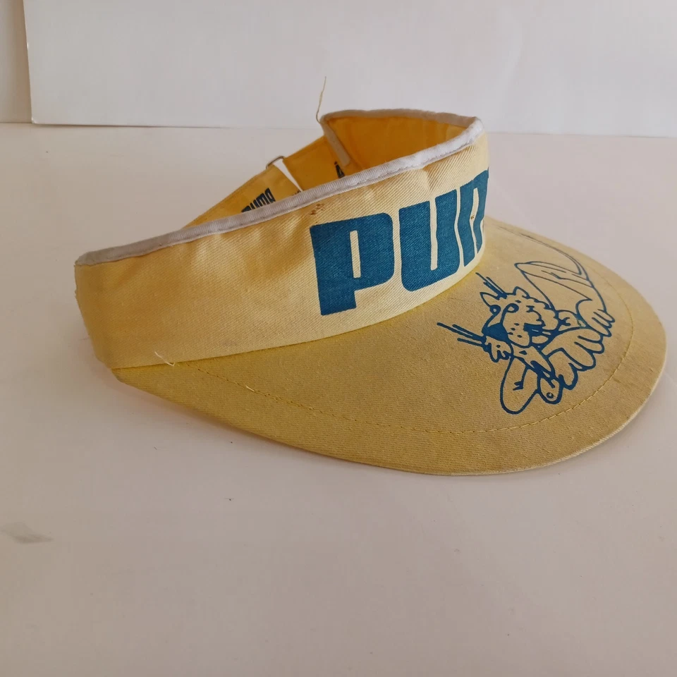Vintage Puma Large Cat Logo Visor Set Yellow White Tennis - Image 4 of 4